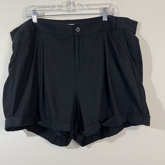 Torrid Linen Blend Shorts Size 20 Black Cuffed Pockets Pleated Front Lined - Picture 1 of 6